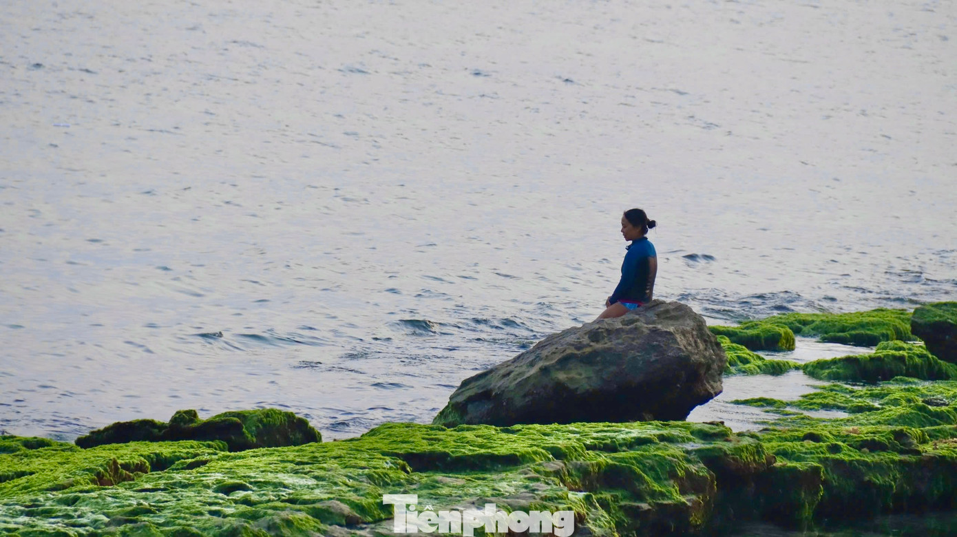 Nhiều bạn trẻ check-in trên “thảm rêu” ở thắng cảnh Hang Câu và Cổng Tò Vò. Ảnh: Nguyễn Ngọc.