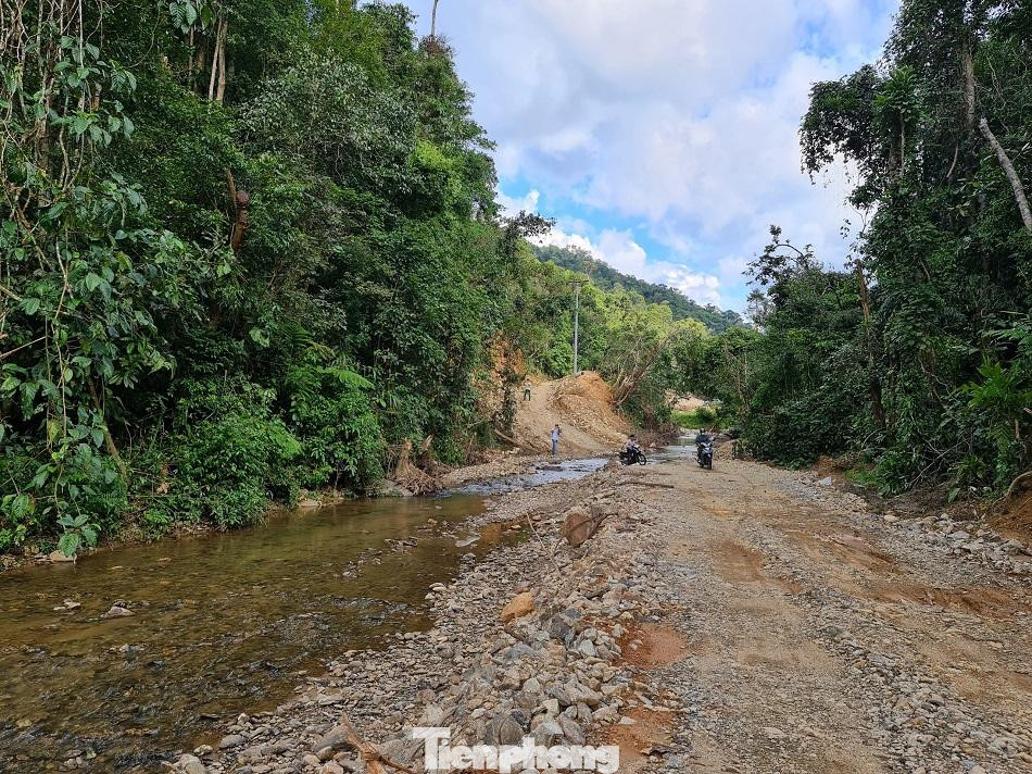 Dù chưa được cho phép, nhưng đơn vị thi công vẫn ngang nhiên san ủi rừng phòng hộ để làm đường thi công thủy điện. Ảnh: Nguyễn Ngọc