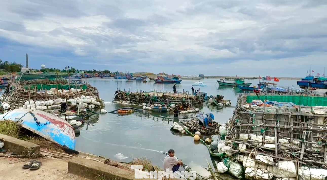 Bè bơm hút cát ở khu vực vũng neo đậu tàu thuyền Lý Sơn.