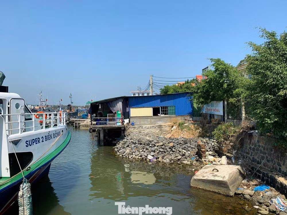 Tàu thuyền ra vào, neo đậu tại cảng Sa Kỳ bị cản trở, gây nguy hiểm ,bởi công trình lấn chiếm. Ảnh: Nguyễn Ngọc