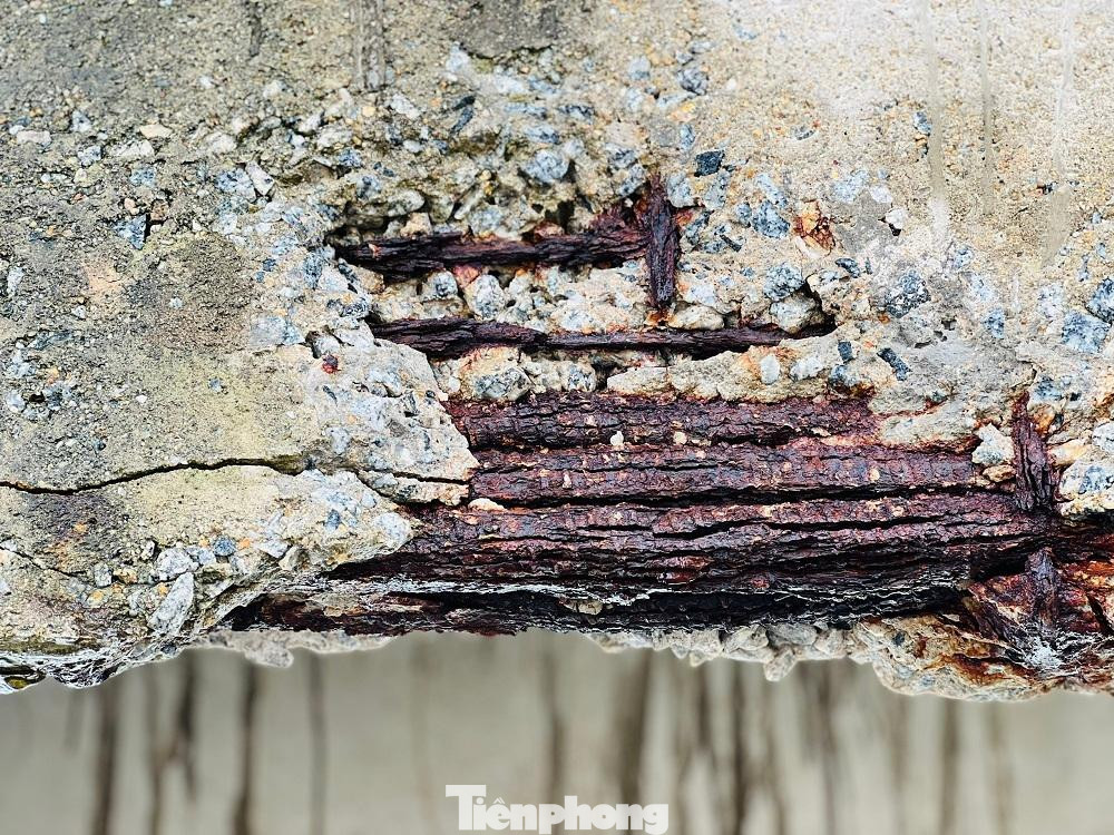 Bê tông nứt từng mảng lớn, chỉ chạm nhẹ tay là từng mảng xuống sông. Bê tông nứt từng mảng lớn, chỉ chạm nhẹ tay là từng mảng xuống sông.