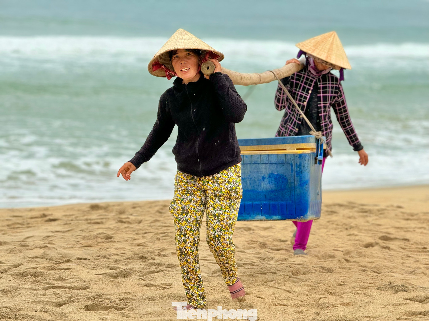 Cá được đưa lên bờ, phân loại bán cho thương lái.