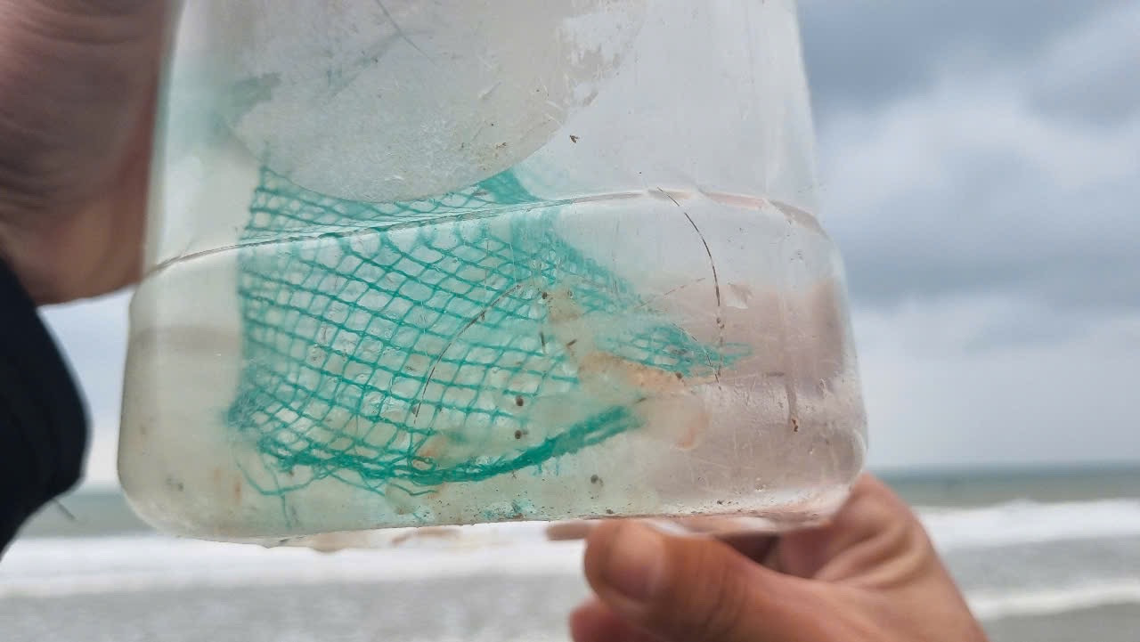 Ông Dương Đức vui mừng sau 3 giờ ra khơi đã bắt được 80 con tôm hùm giống, bán được 2 triệu đồng. Ảnh: Nguyễn Ngọc