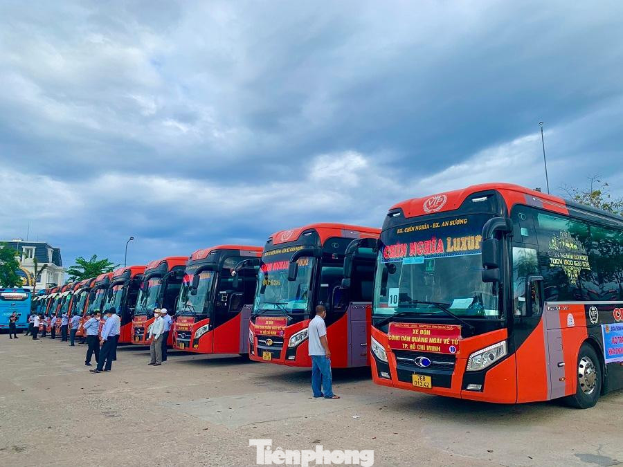 10 chiếc xe khách do Công ty TNHH Chín Nghĩa hỗ trợ đưa người dân về. 10 chiếc xe khách do Công ty TNHH Chín Nghĩa hỗ trợ đưa người dân về.