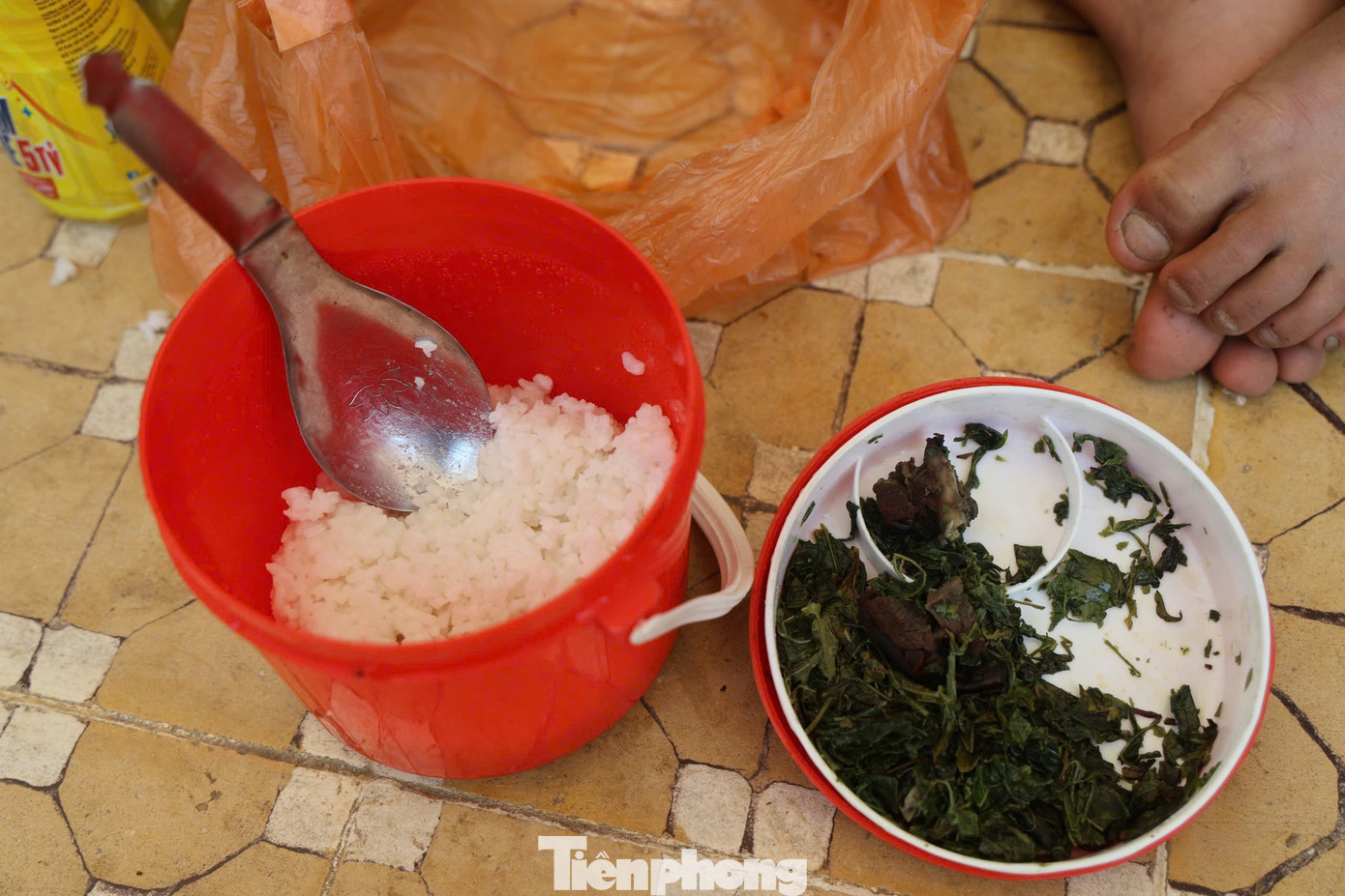 Phần ăn "sang" nhất cũng chỉ có mấy miếng cá khô to bằng đầu ngón tay... Ảnh: Nguyễn Ngọc Phần ăn "sang" nhất cũng chỉ có mấy miếng cá khô to bằng đầu ngón tay... Ảnh: Nguyễn Ngọc