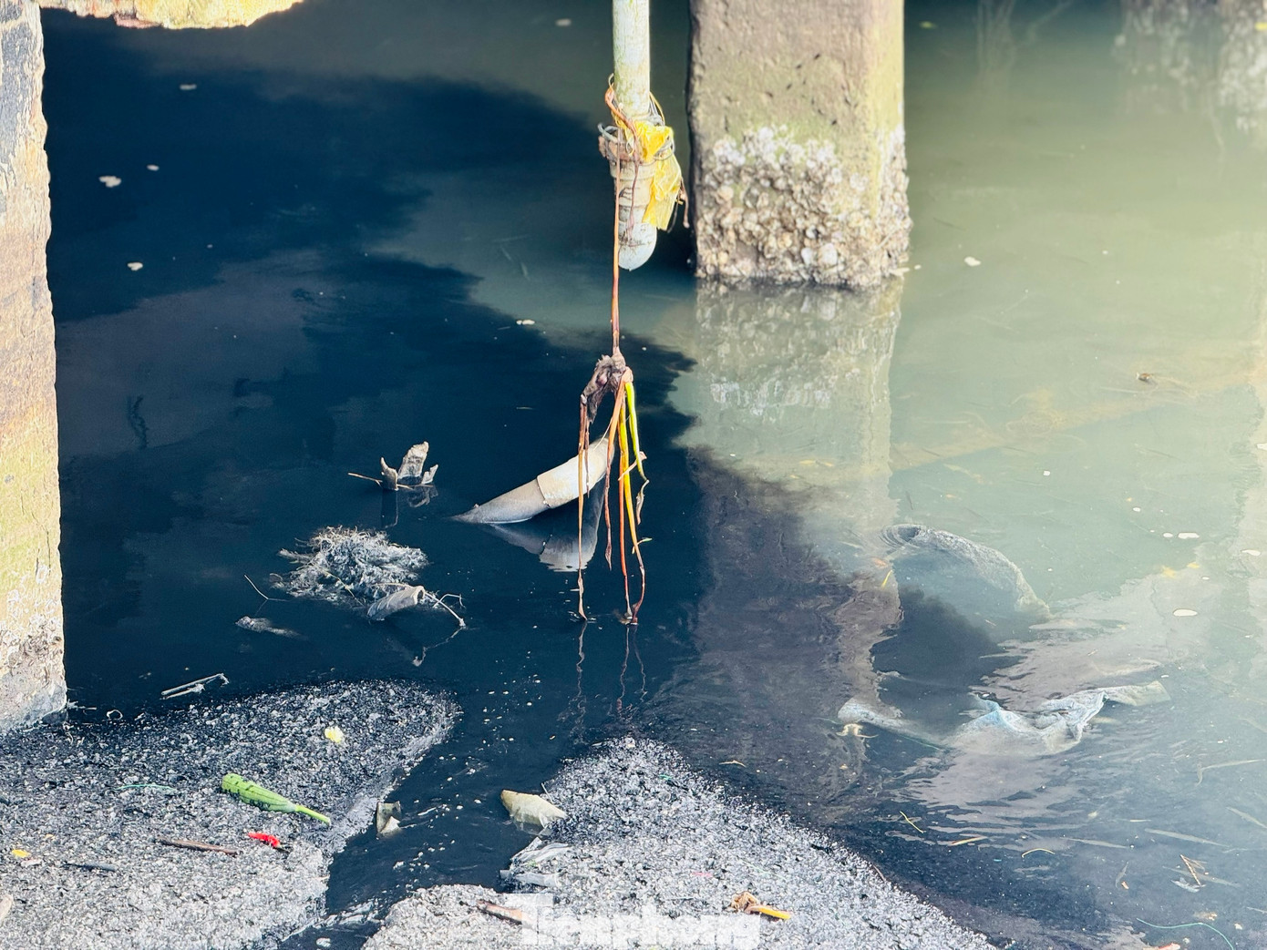 Dòng nước đen ngòm được xả thẳng trực tiếp xuống sông Bài Ca.