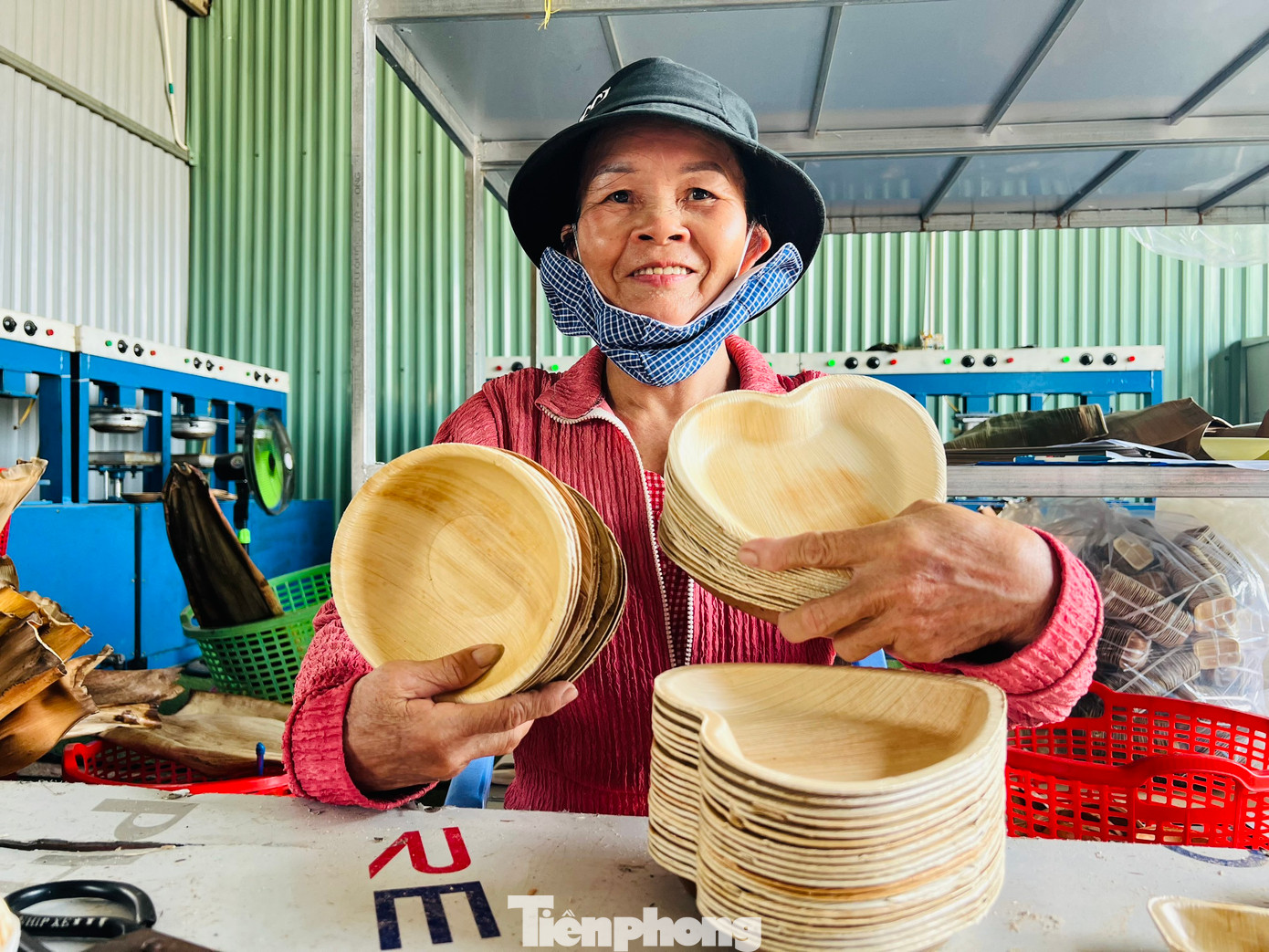 Bát, chén, dĩa… từ mo cau được gia công kỹ lưỡng trước khi đóng thùng.