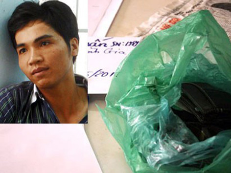 Phan Văn Huấn và tang vật thu được. Phan Văn Huấn và tang vật thu được