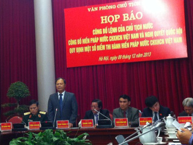 Văn phòng Chủ tịch nước họp báo công bố Hiến pháp mới. Ảnh: Chung Hoàng