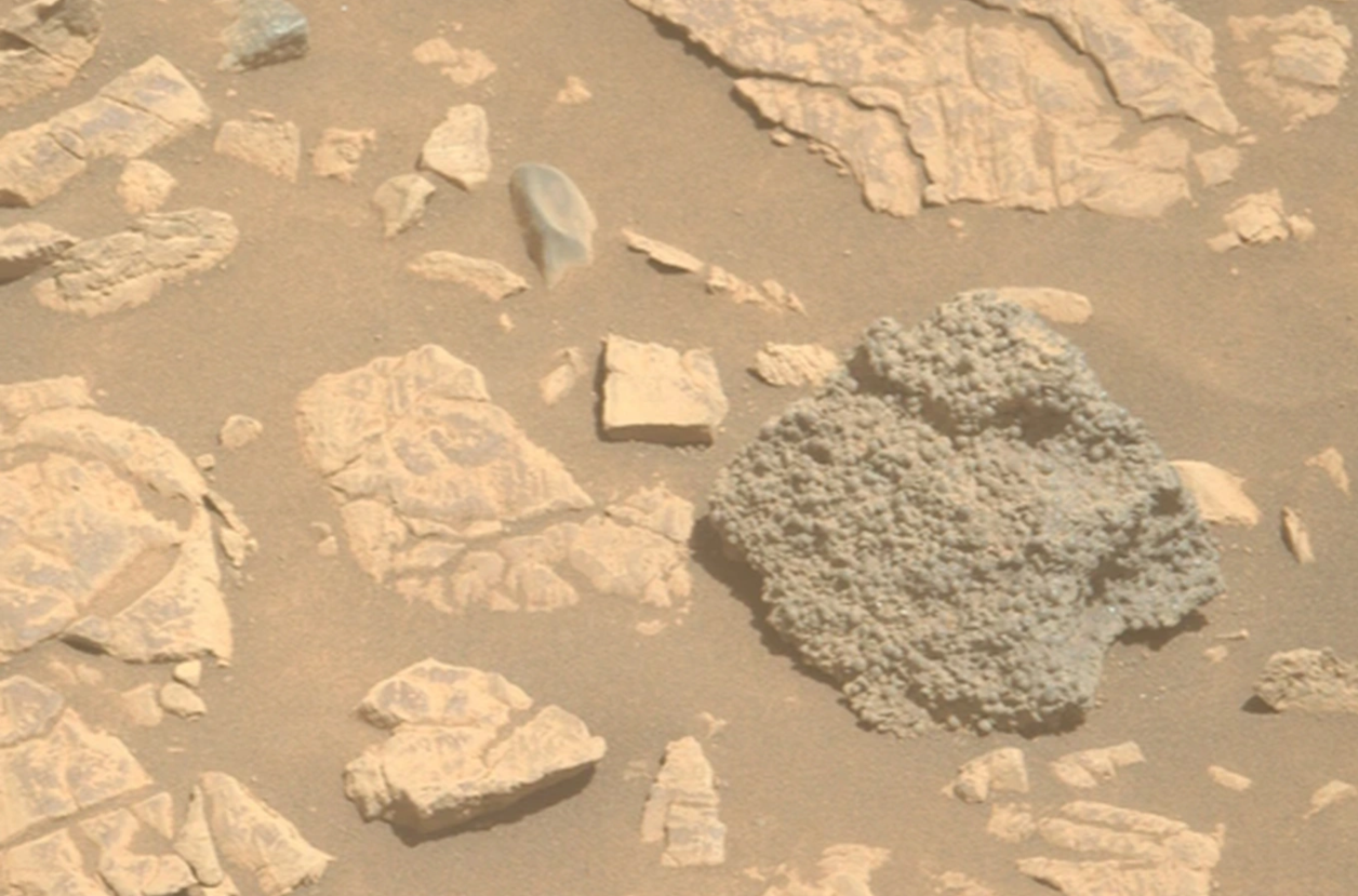 Tảng đá, được đặt tên là "St. Pauls Bay", có bề mặt phủ một lớp cát đỏ mỏng và nổi bật giữa khung cảnh xung quanh. Ảnh: NASA