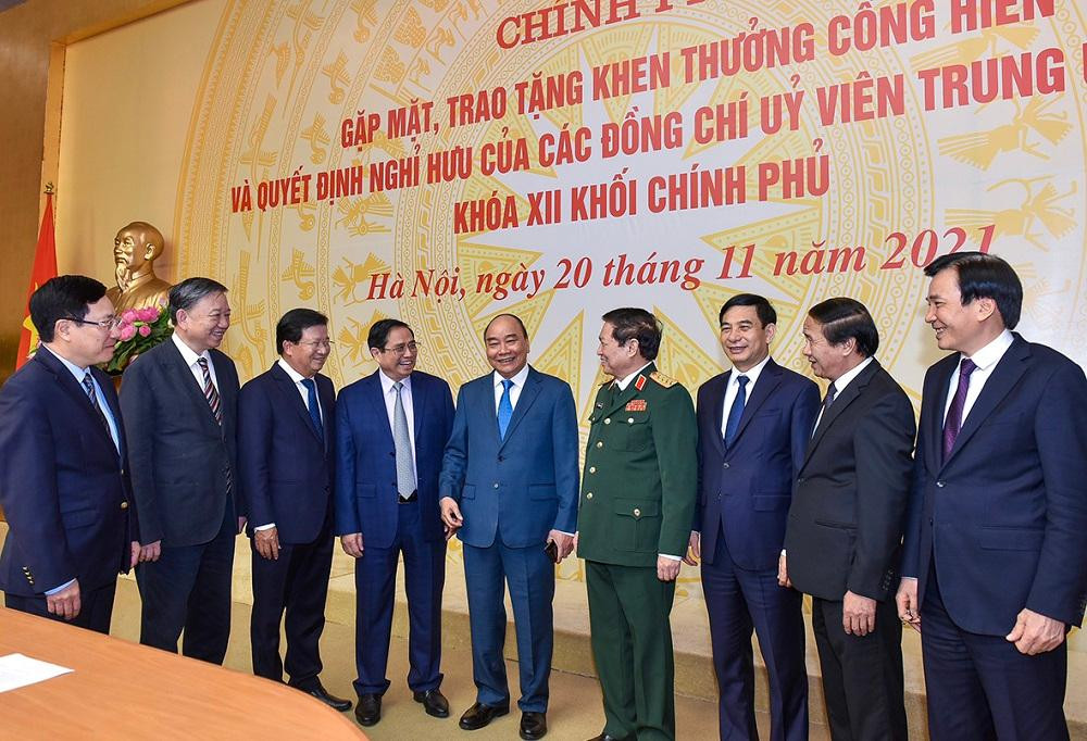 Chủ tịch nước Nguyễn Xuân Phúc, Thủ tướng Phạm Minh Chính và các đại biểu tại buổi lễ