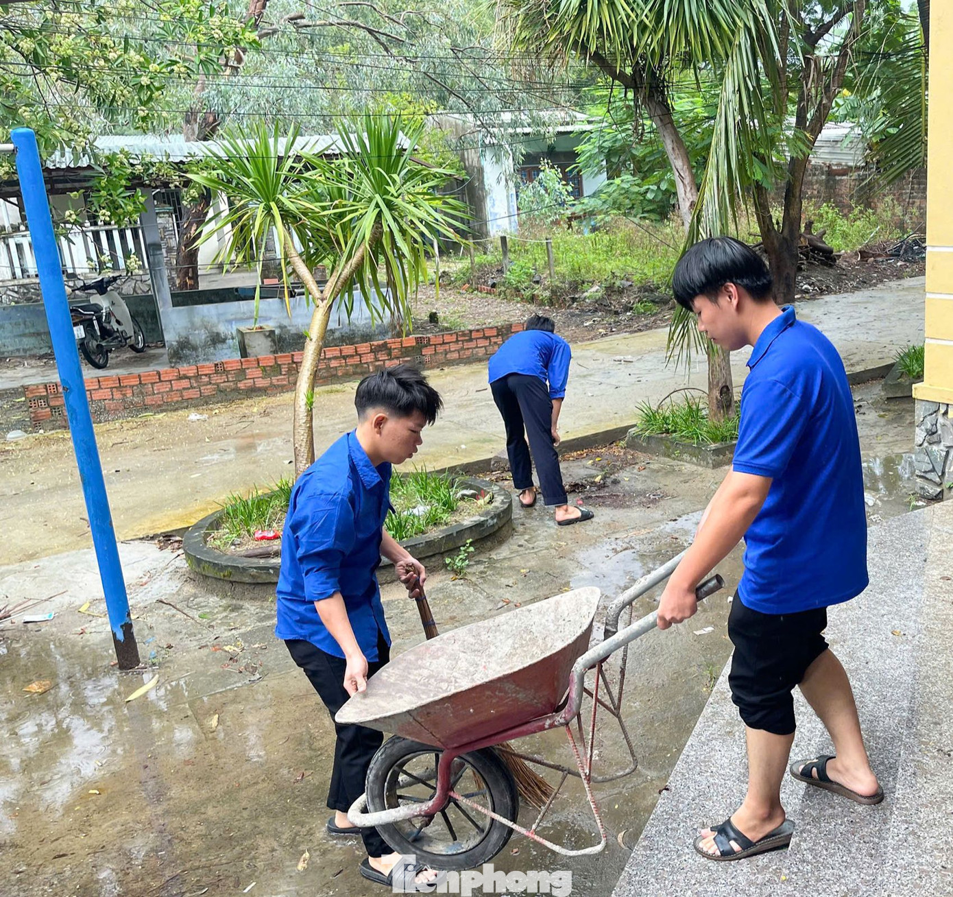 Bên cạnh đó, các tình nguyện viên cũng hỗ trợ lực lượng chức năng dọn dẹp các trường học, trụ sở cơ quan... để chuẩn bị các điểm tránh trú bão cho người dân ở các khu trọ, khu nhà tạm, các ngôi nhà không kiên cố... đến trú ẩn.