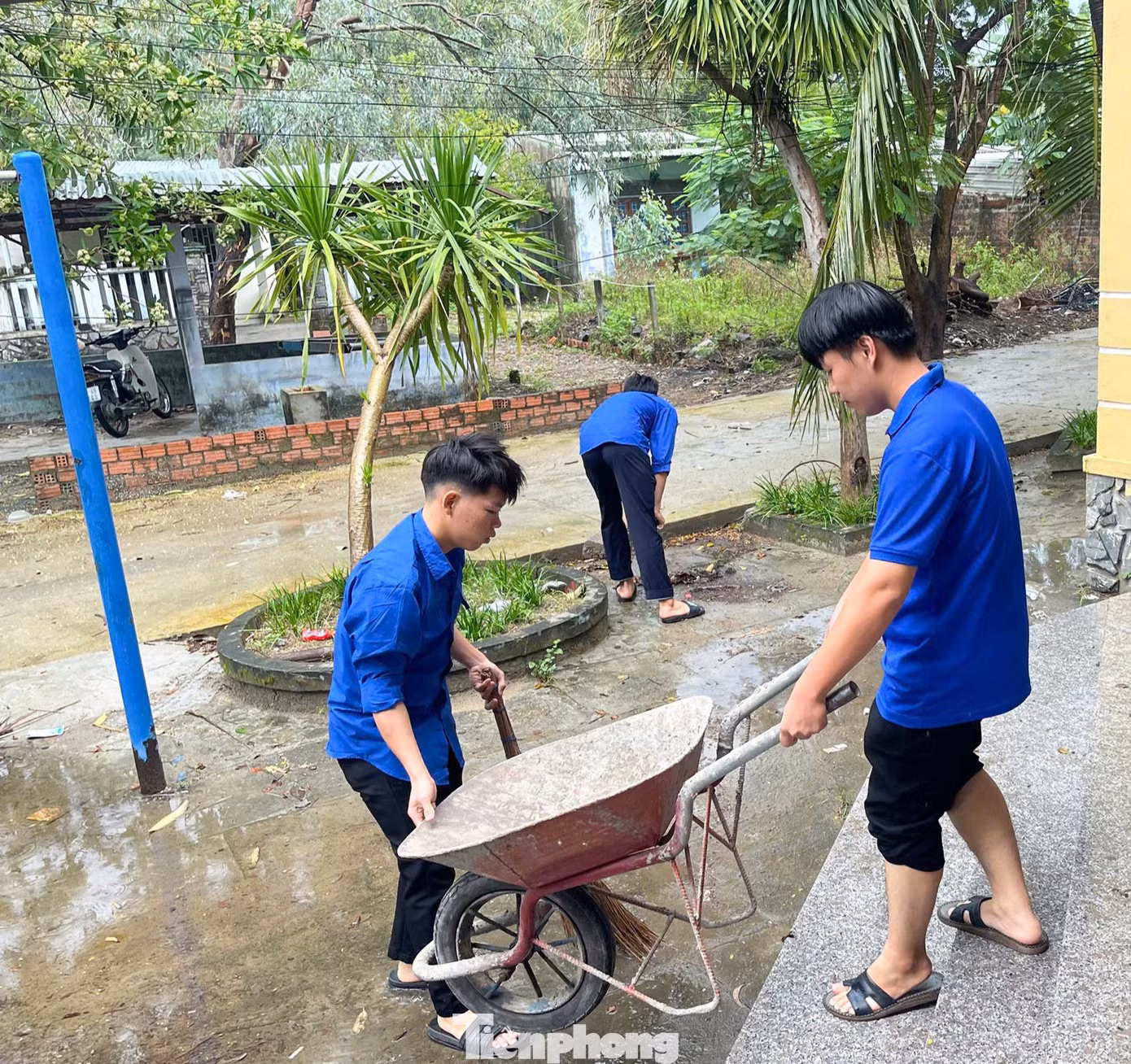 Bên cạnh đó, các tình nguyện viên cũng hỗ trợ lực lượng chức năng dọn dẹp các trường học, trụ sở cơ quan... để chuẩn bị các điểm tránh trú bão cho người dân ở các khu trọ, khu nhà tạm, các ngôi nhà không kiên cố... đến trú ẩn.