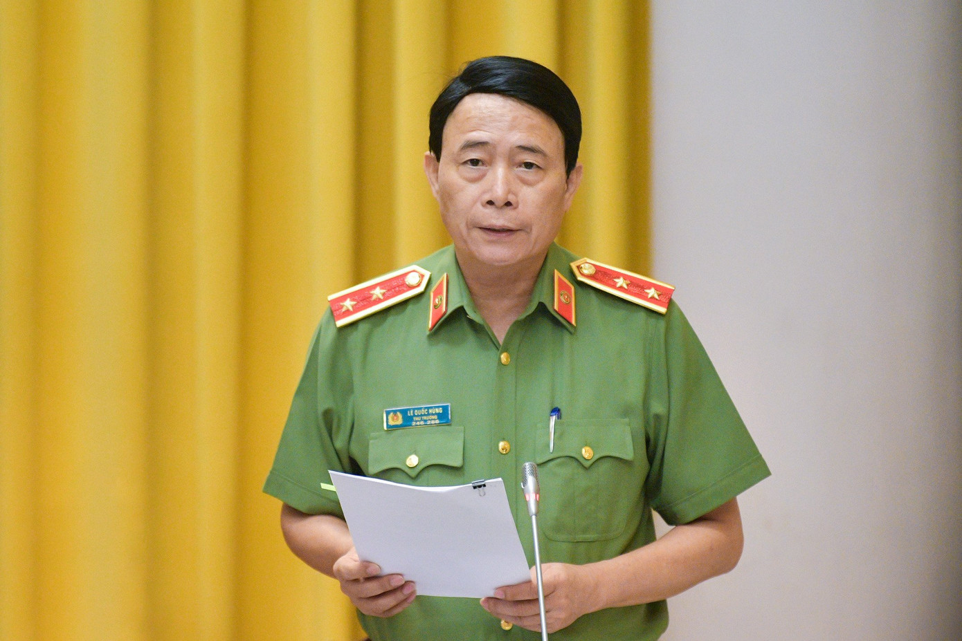 Trung tướng Lê Quốc Hùng, Thứ trưởng Bộ Công an tại cuộc họp báo. Ảnh PV Trung tướng Lê Quốc Hùng, Thứ trưởng Bộ Công an tại cuộc họp báo. Ảnh PV