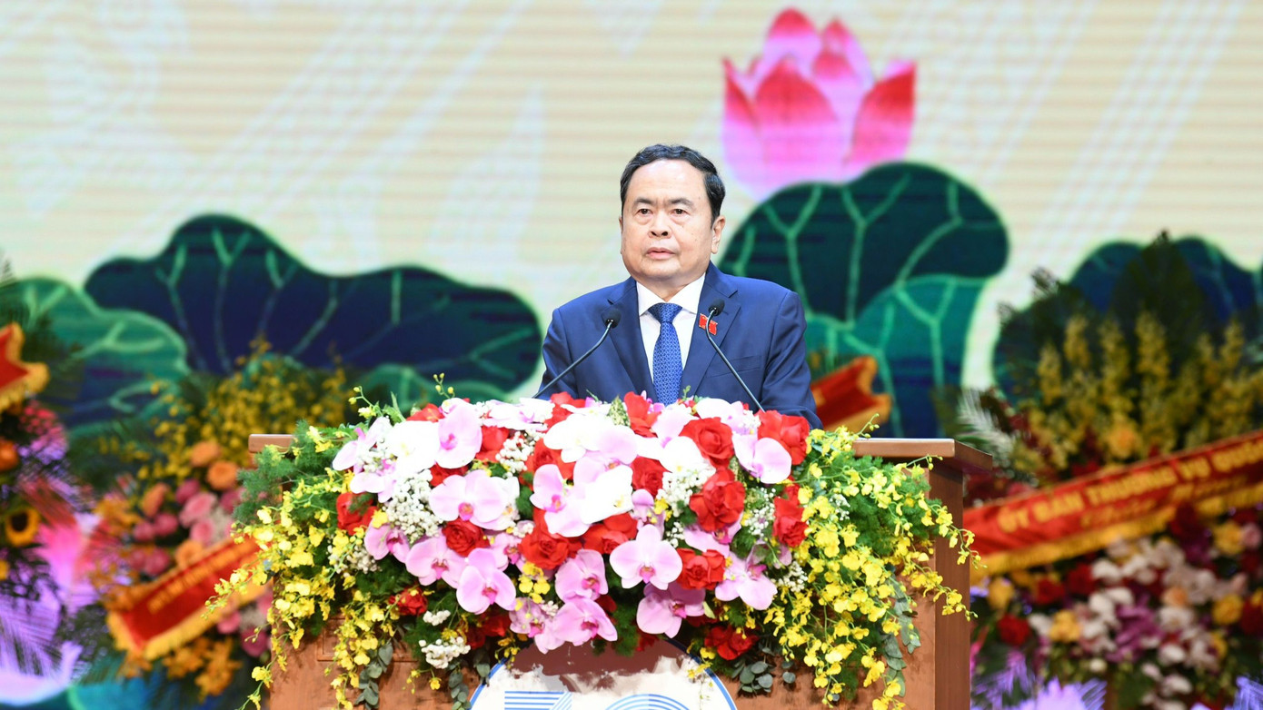 Chủ tịch Quốc hội Trần Thanh Mẫn phát biểu tại lễ kỷ niệm. (Ảnh: Như Ý)