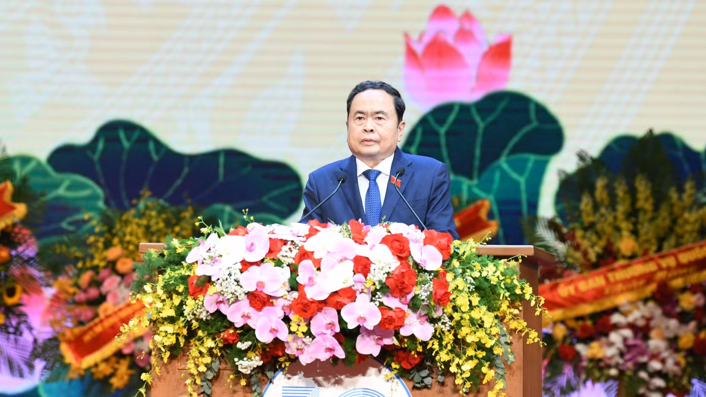 Chủ tịch Quốc hội Trần Thanh Mẫn phát biểu tại lễ kỷ niệm. (Ảnh: Như Ý)