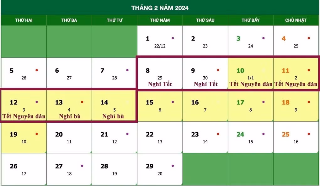Lịch nghỉ Tết Giáp Thìn năm 2024 của công chức, viên chức (Ảnh: Nguyễn Sơn).