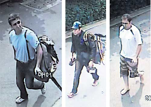 Ba nghi phạm người Iran do camera an ninh ghi lại. Người ở giữa là Saeid Moradi, người bên phải là Mohummad Hazaei. Ảnh: Bangkok Post