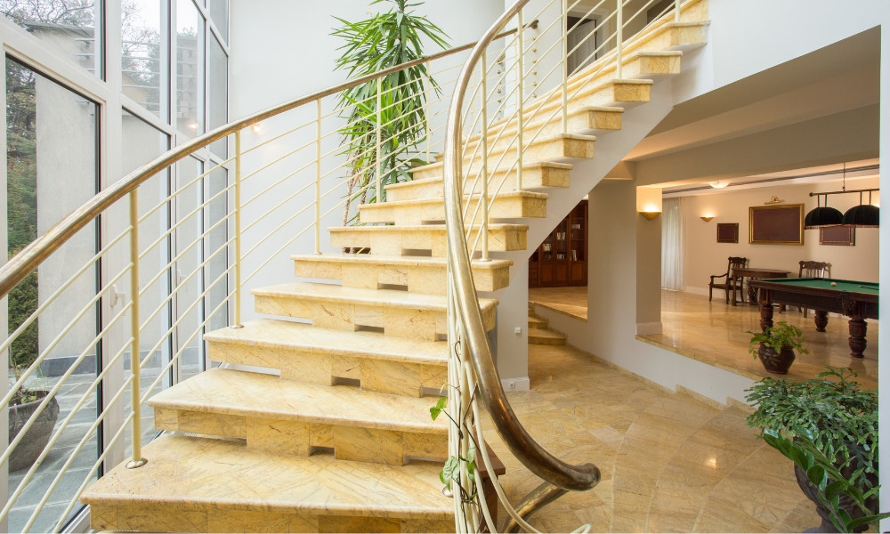 Chất liệu của cầu thang có thể cân nhắc dựa trên mệnh của gia chủ và hướng đặt cầu thang.