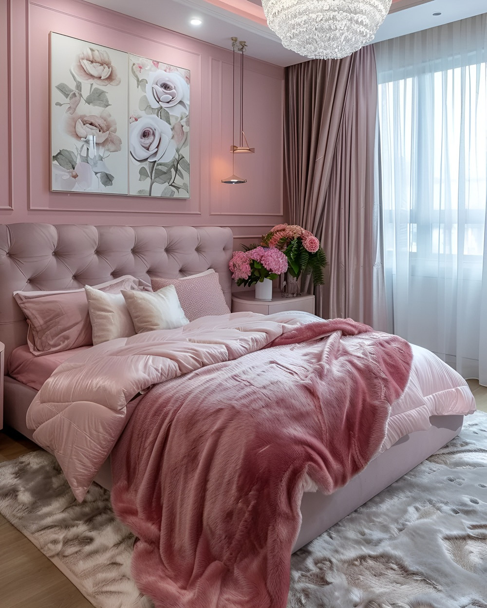 Phòng ngủ tông hồng ngọt ngào, nữ tính đầy cuốn hút.