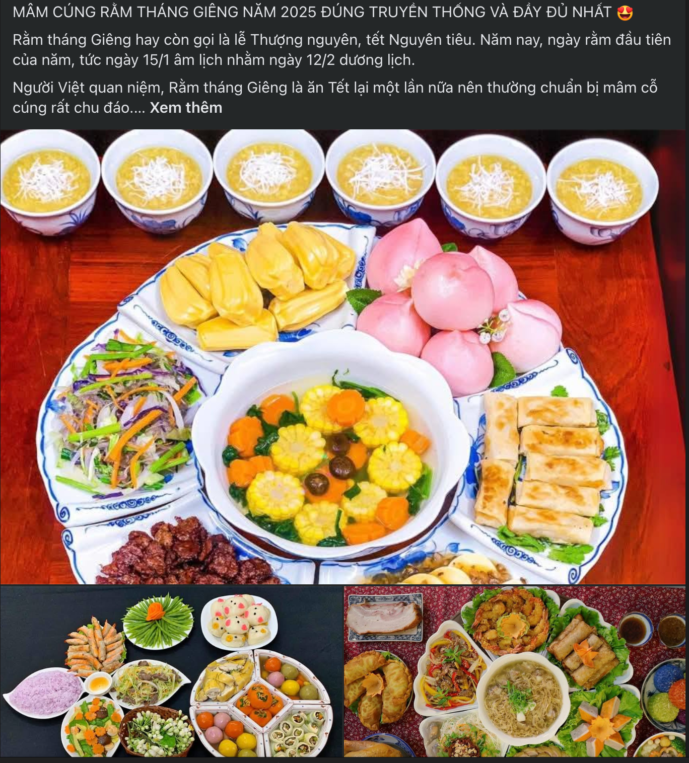 Những mâm cỗ cúng rằm tháng Giêng đầy đủ các món được bày bán nhiều trên mạng xã hội. Ảnh: Chụp màn hình.