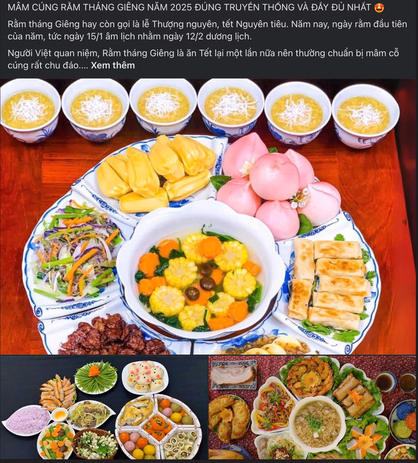 Những mâm cỗ cúng rằm tháng Giêng đầy đủ các món được bày bán nhiều trên mạng xã hội. Ảnh: Chụp màn hình.