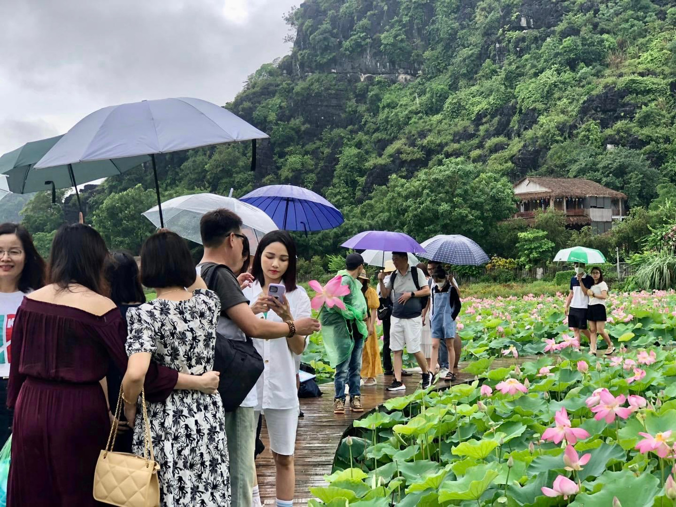 Ngay cả khi trời mưa cũng không làm nơi đây bớt náo nhiệt