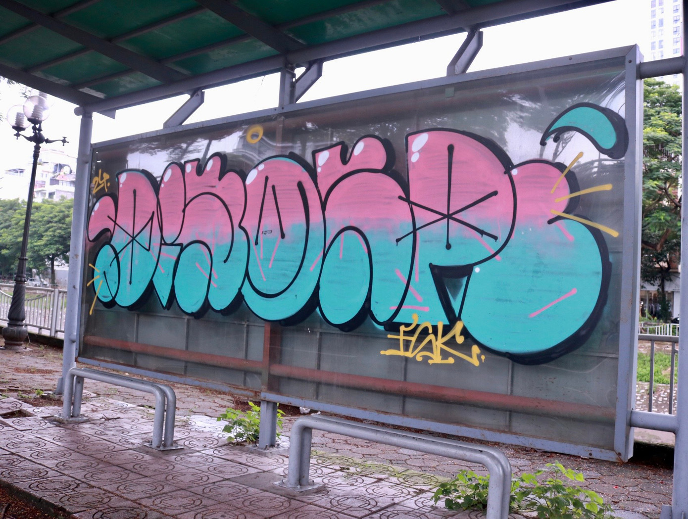 Nhiều không gian công cộng khác như bến xe buýt, trụ điện, nơi tập kết rác,... dọc tuyến đường Bưởi cũng bị vẽ nham nhở.