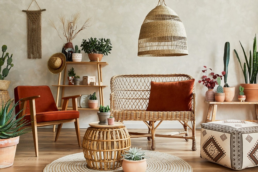 Chất liệu tự nhiên mang đến vẻ đẹp mộc mạc và thư thái. (Ảnh: Ghar Pedia)