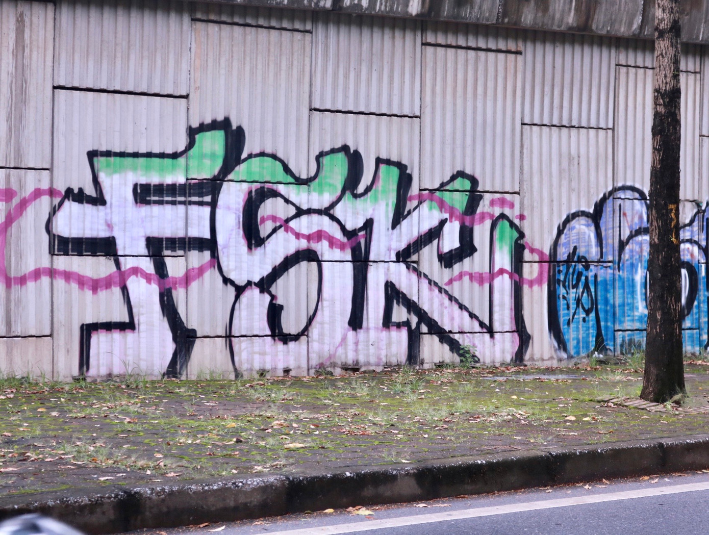 Những hình vẽ với kích thước lớn nội dung không ăn nhập với nhau được vẽ tràn lan trên các bức tường của đường vành đai 2 dọc tuyến đường Bưởi.