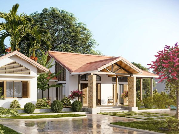 Mẫu nhà vườn đồng quê mang nét đẹp mộc mạc, truyền thống.