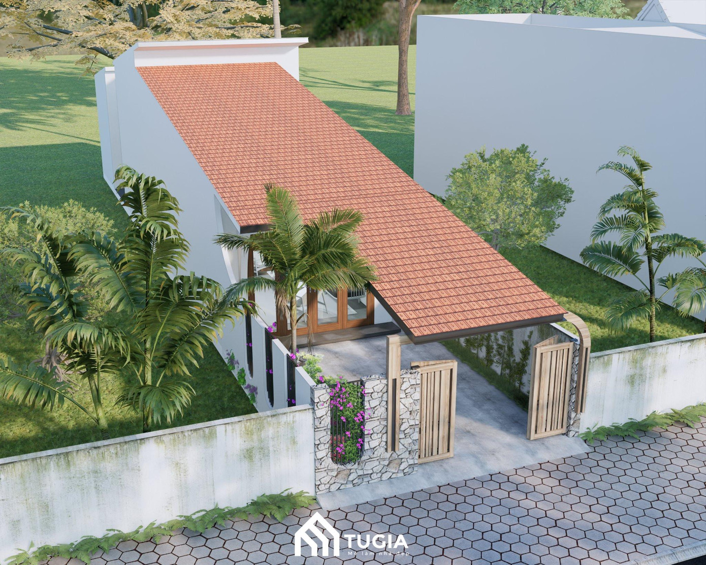 Mẫu nhà ống mái ngói cấp 4 ở nông thôn. Mẫu nhà ống mái ngói cấp 4 ở nông thôn.