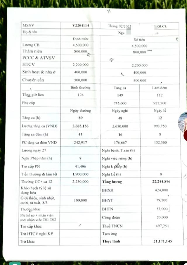 Trong tháng 2, nữ công nhân này tăng ca 149 giờ. Trong tháng 2, nữ công nhân này tăng ca 149 giờ.