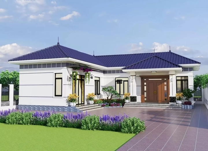 Nhà chữ L 1 tầng đơn giản.