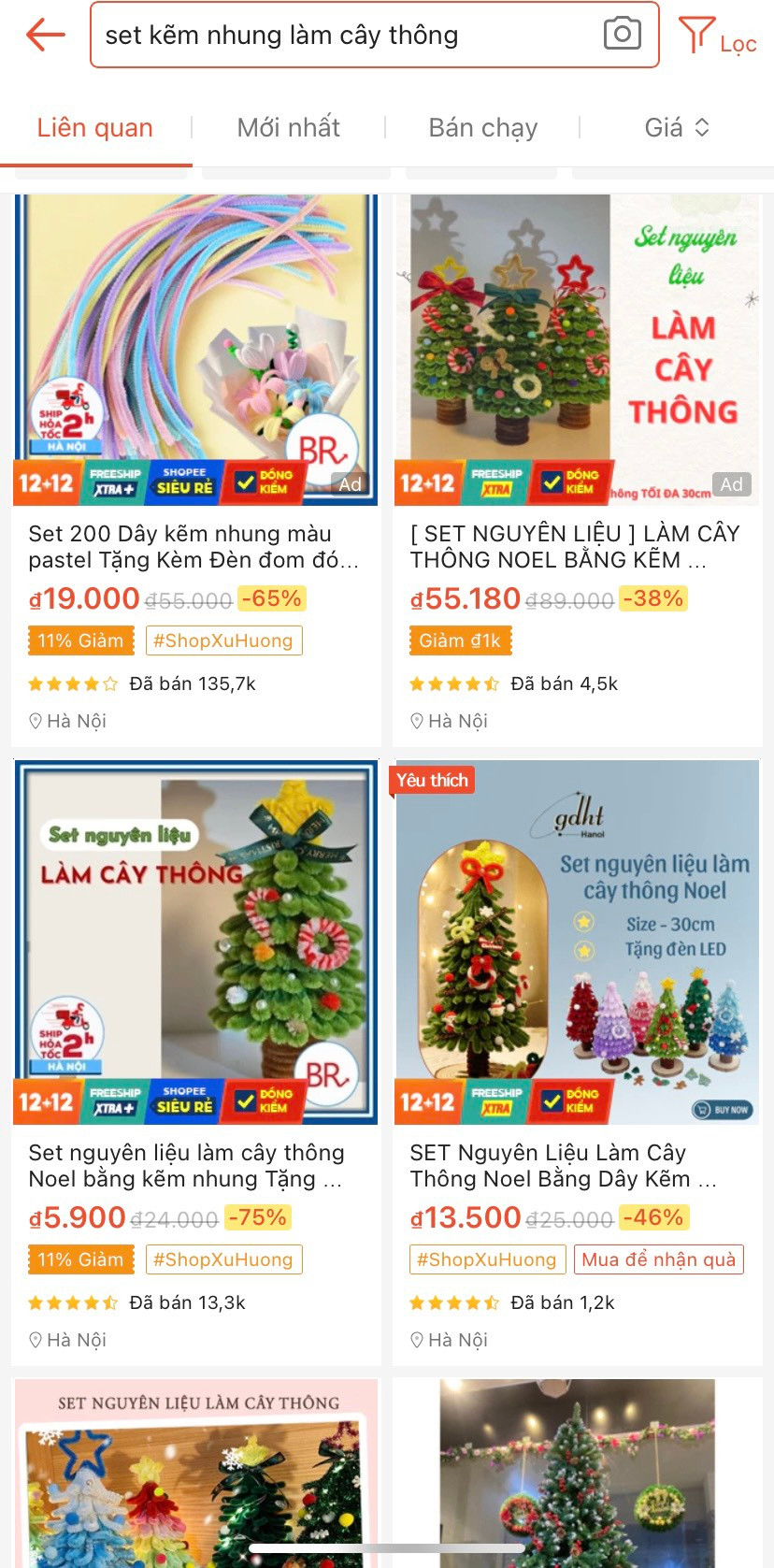 Nguyên liệu làm cây thông bằng kẽm nhung trên các sàn thương mại điện tử được nhiều người săn đón.