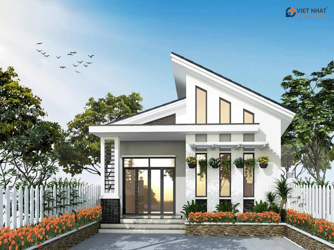 Nhà cấp 4 mái lệch, bố trí ông năng gồm 1 phòng khách, phòng bếp, 2 phòng ngủ,...mang đến một không gian sống khác biệt, hiện đại và đầy cá tính của gia chủ. Nhà cấp 4 mái lệch, bố trí ông năng gồm 1 phòng khách, phòng bếp, 2 phòng ngủ,...mang đến một không gian sống khác biệt, hiện đại và đầy cá tính của gia chủ.