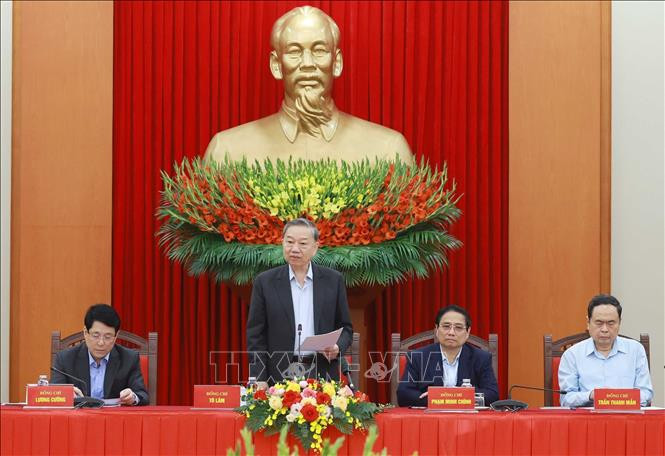 Tổng Bí thư Tô Lâm, Trưởng Tiểu ban Văn kiện Đại hội XIV của Đảng phát biểu. Ảnh: Thống Nhất/TTXVN.