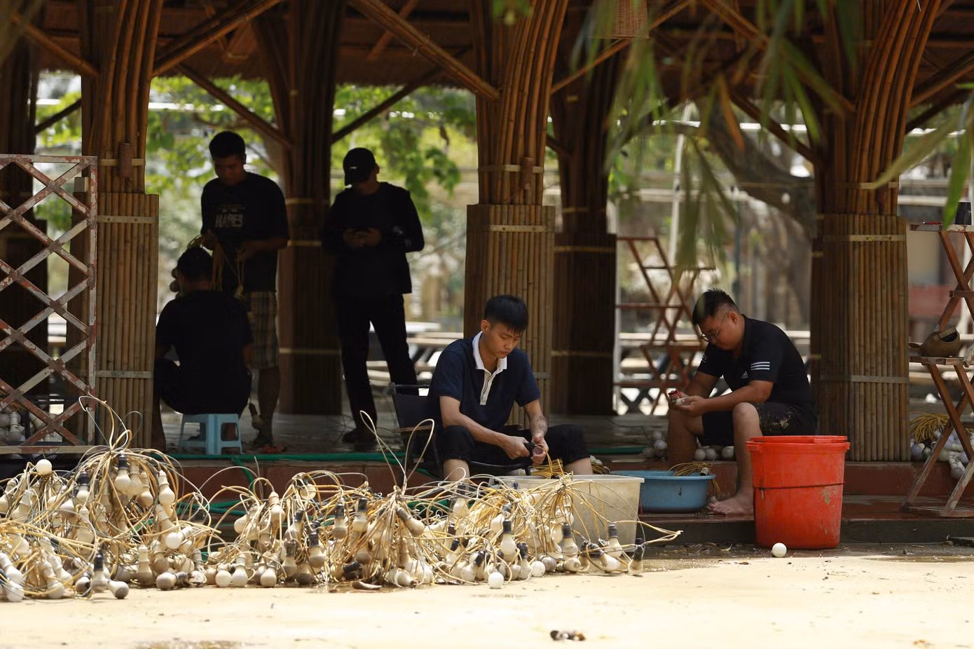 Nước sông rút đã hơn hai tuần nay nhưng việc dọn dẹp, sửa chữa vẫn chưa hoàn tất. Tại các khu vực trồng hoa, đất đang được cày xới lại, đổ vôi để khử chua, loại bỏ mốc, chuẩn bị cho những đợt gieo trồng các loại cây khác. Những đồ đạc khác như bóng đèn, bàn ghế có thể tái sử dụng sẽ được làm sạch để sử dụng tiếp.