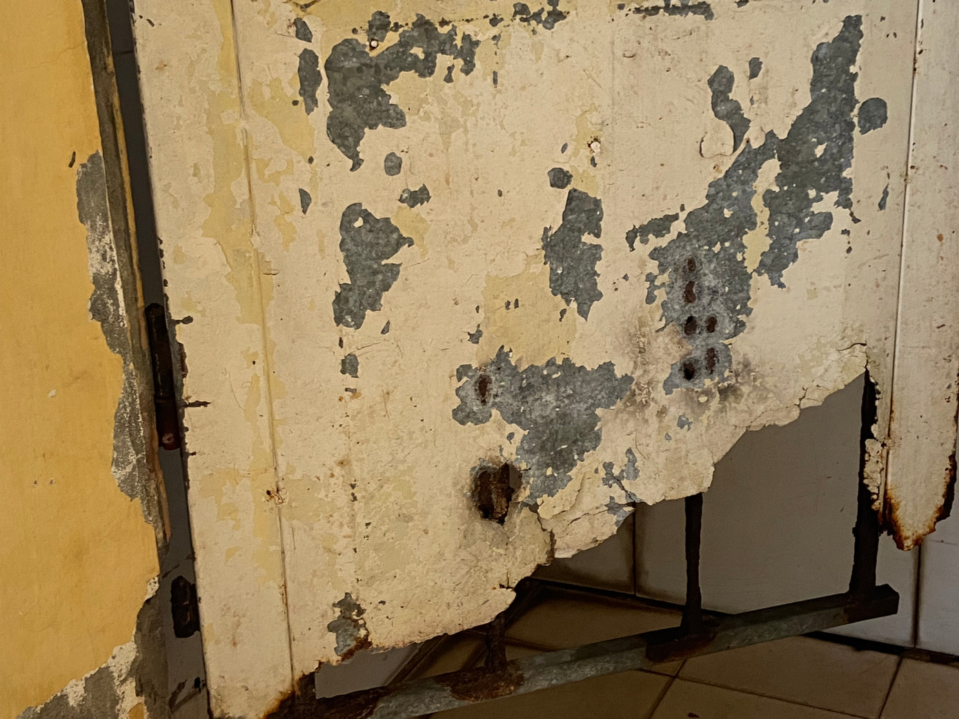 Những cánh cửa trong khu vực nhà vệ sinh đã bị ăn mòn trơ khung. Những cánh cửa trong khu vực nhà vệ sinh đã bị ăn mòn trơ khung.