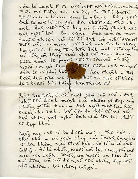 Một phần nội dung trong số nhiều bức thư Trịnh Công Sơn viết cho Dao Ánh. Ảnh: Gia đình nhạc sĩ cung cấp. Một phần nội dung trong số nhiều bức thư Trịnh Công Sơn viết cho Dao Ánh. Ảnh: Gia đình nhạc sĩ cung cấp