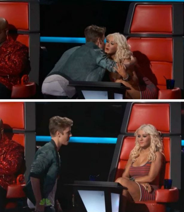 Justin và Xtina trong chương trình The Voice