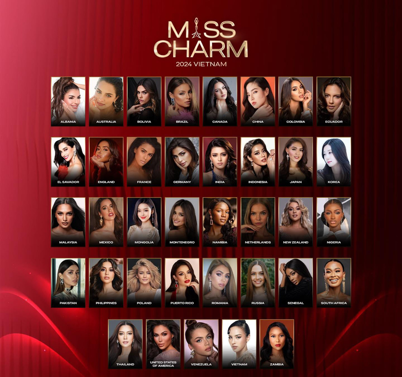 37 thí sinh của Miss Charm 2024. 37 thí sinh của Miss Charm 2024.