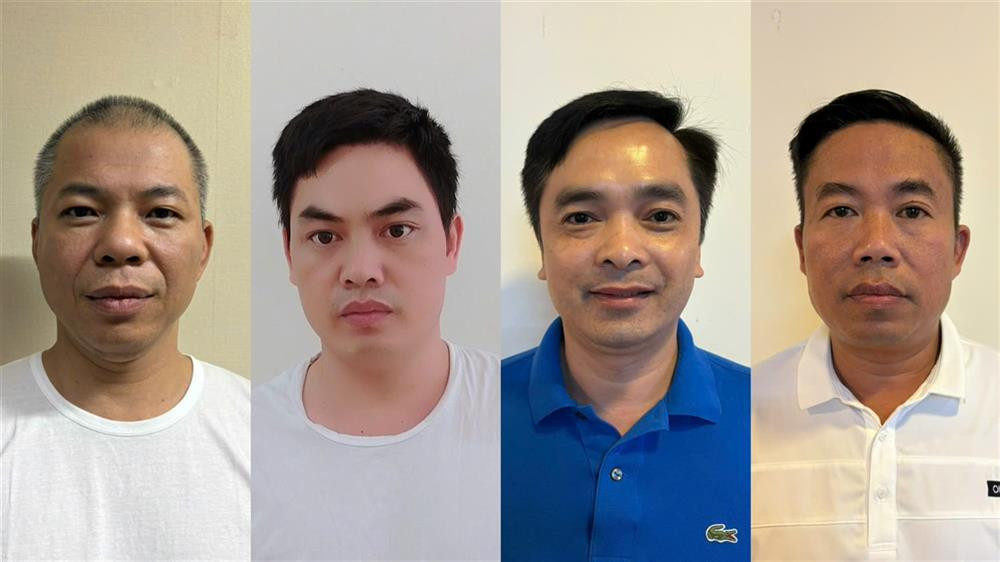 Các đối tượng: Lê Văn Quân, Cao Quang Trung, Đỗ Quang Sơn, Bùi Đình Hiền. Ảnh: BCA.