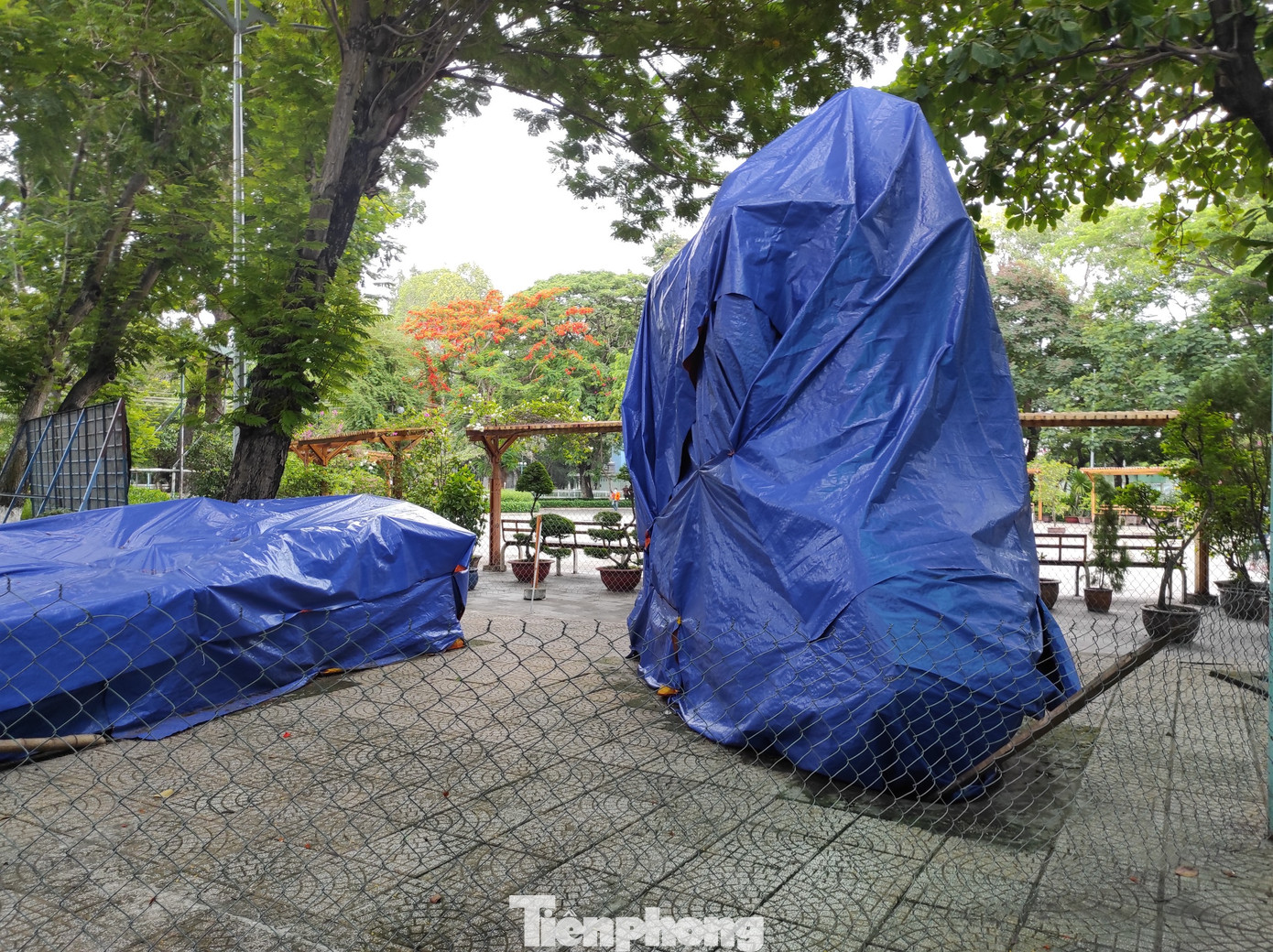 Hiện tại các bức tượng đã được tăng cường bạt che, bên cạnh đó, khu vực đặt tượng đã được dọn dẹp vệ sinh sạch sẽ.