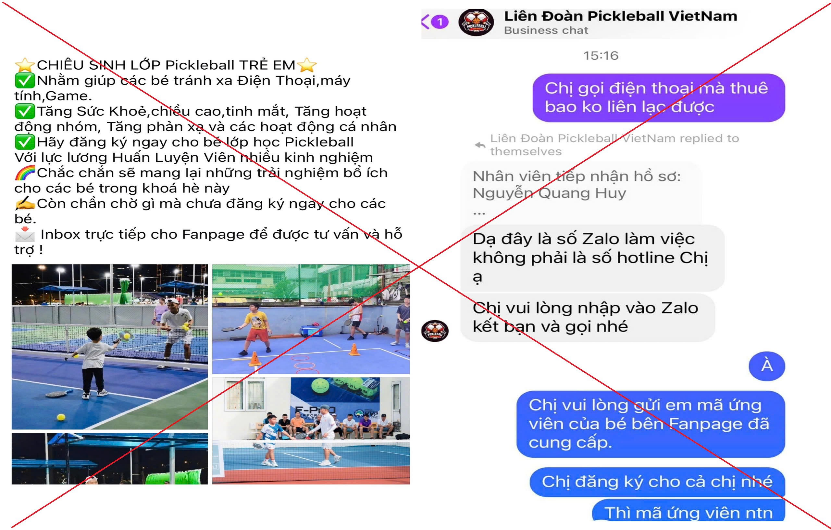 Người dân cần cảnh giác khi đăng ký tham gia Pickleball trên mạng. Người dân cần cảnh giác khi đăng ký tham gia Pickleball trên mạng.