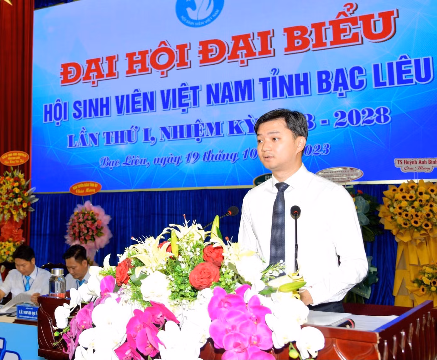 Anh Nguyễn Minh Triết - Bí thư T.Ư Đoàn, Chủ tịch T.Ư Hội SVVN phát biểu tại Đại hội Hội Sinh viên Việt Nam tỉnh Bạc Liêu khoá I, nhiệm kỳ 2023 - 2028