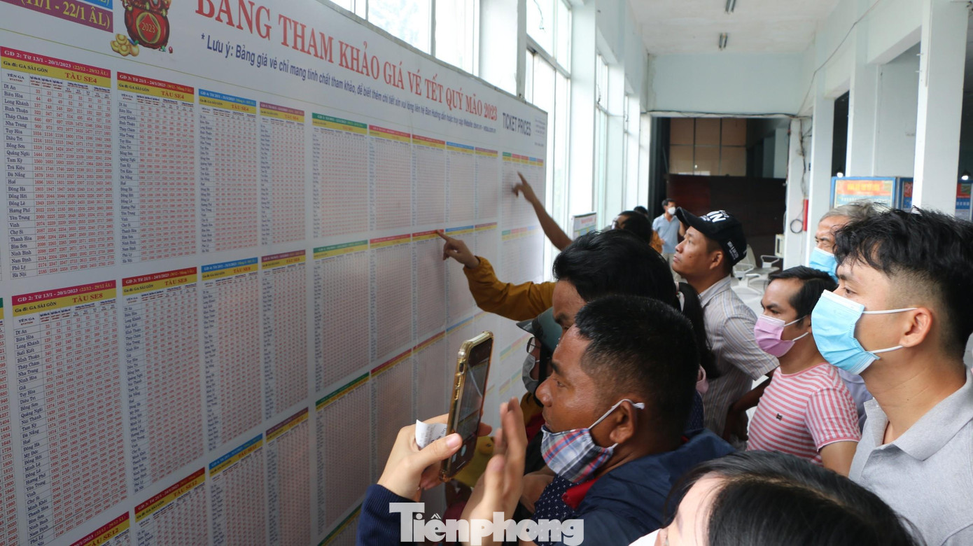 Người dân tham khảo giá vé tàu Tết Quý Mão 2023 tại ga Sài Gòn.