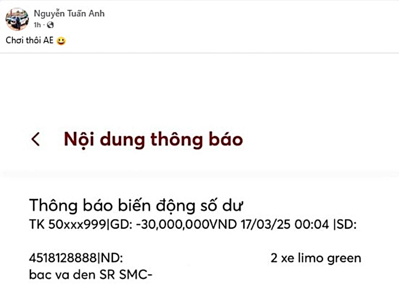 Tài khoản Nguyễn Tuấn Anh cho biết đã đặt cọc thành công 2 chiếc Limo Green.