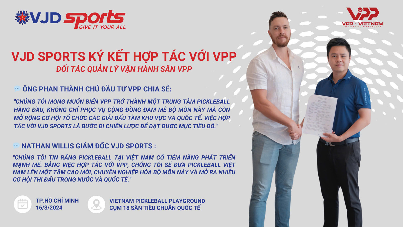 Ông Nathan Willis- Giám đốc VJD Sports và ông Phan Thành tại lễ ký kết.
