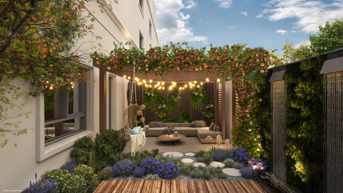 Khu vườn sau nhà rộng từ khoảng20 - 36m2 giúp gia chủ dễ dàng thiết kế không gian nghỉ dưỡng ngập tràn cây xanh, hương hoa (Ảnh định hướng)